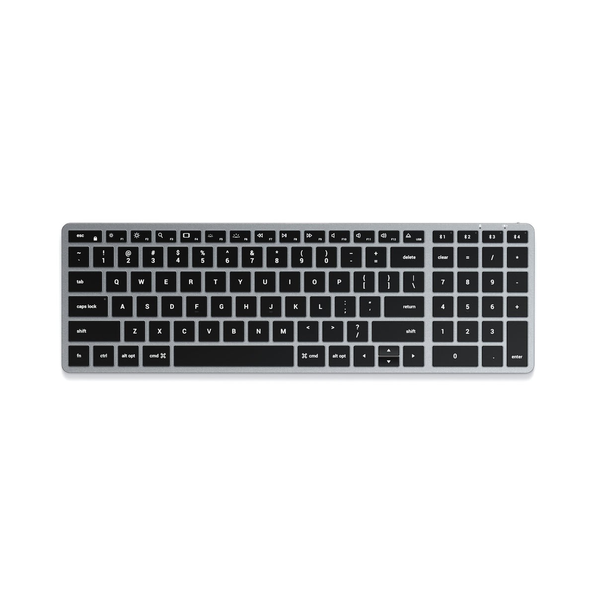 Satechi Slim X2 Bluetooth Backlit Keyboard in Space Gray, top view