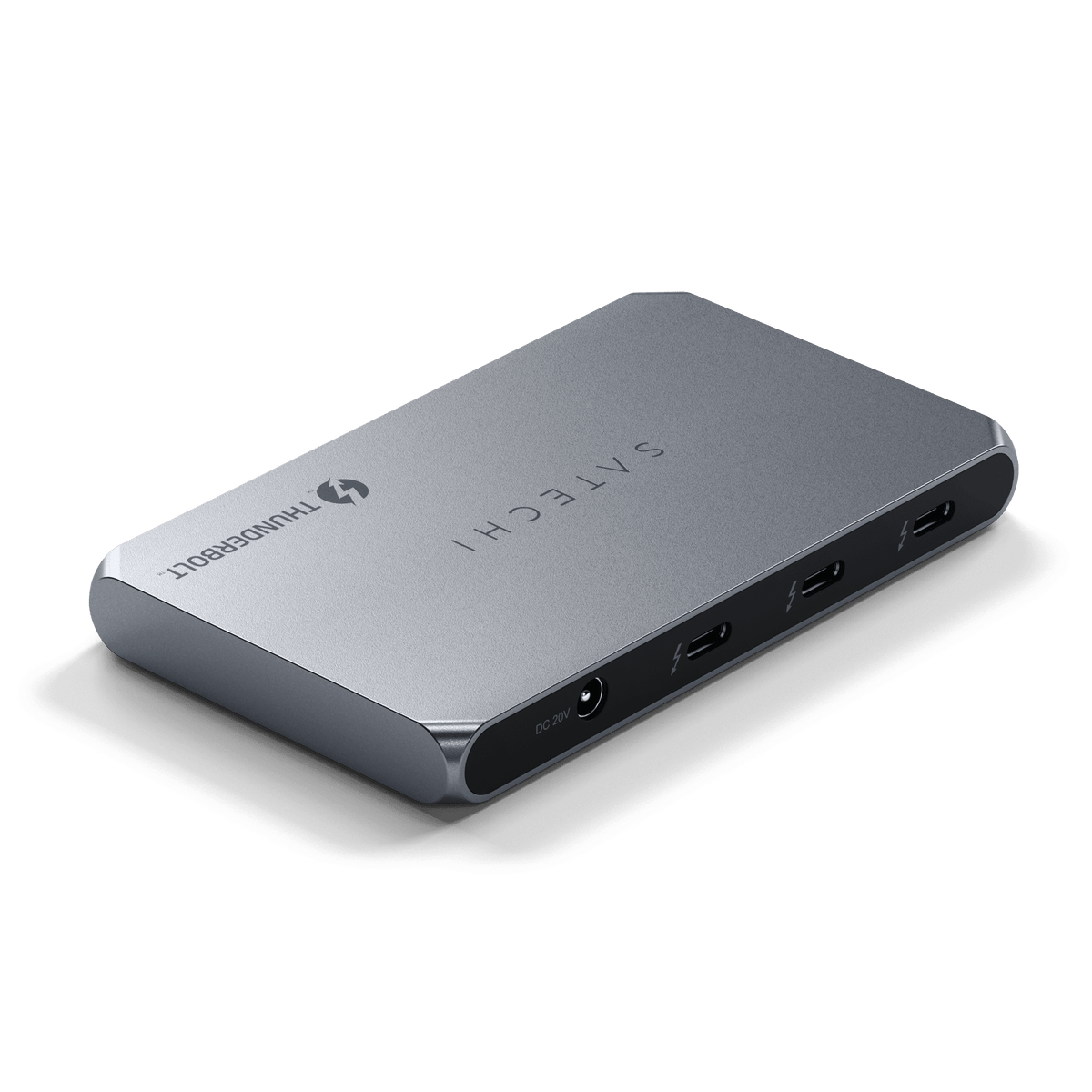 Thunderbolt 4 Slim Hub, back view of ports and power input