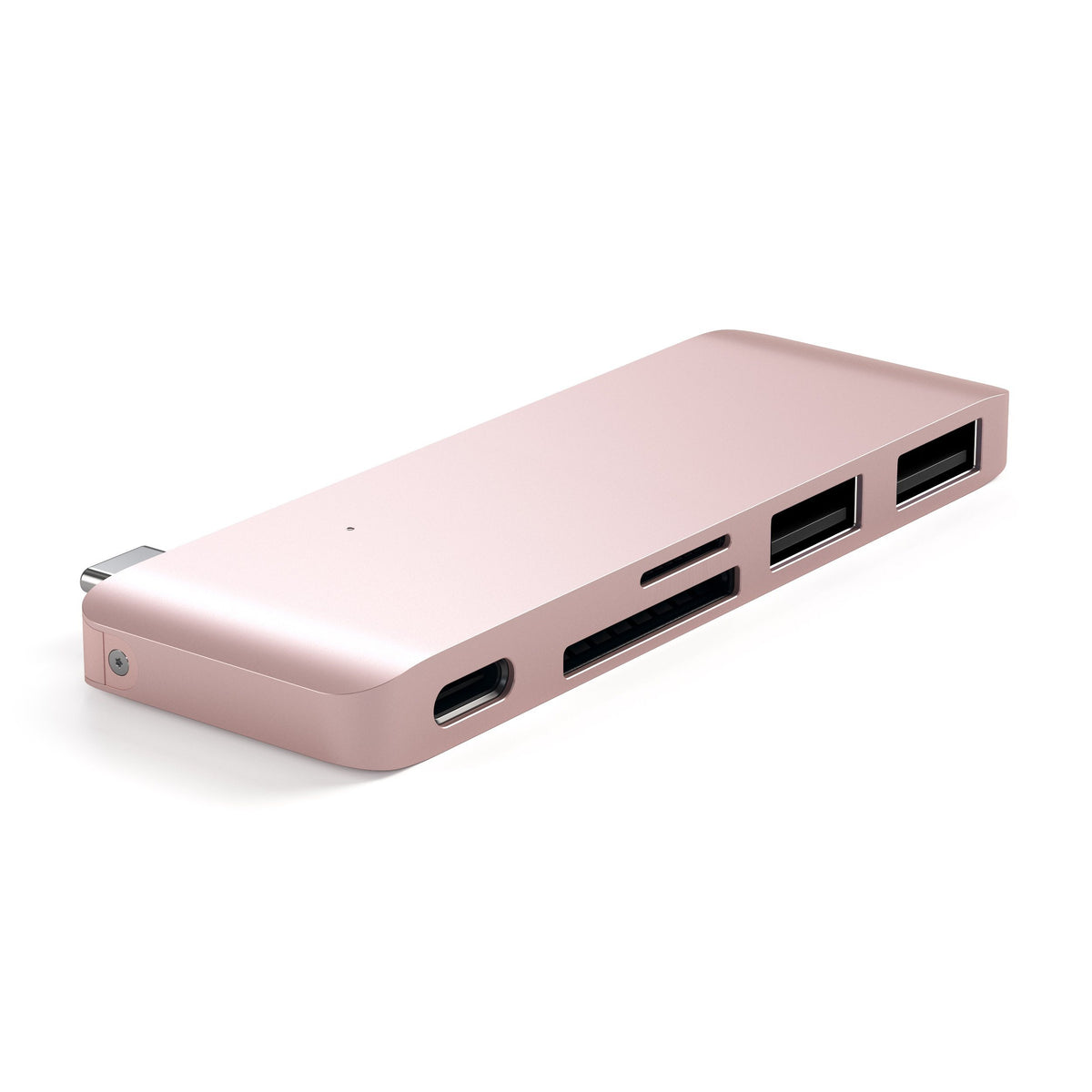 Type-C Pass-Through USB Hub in Rose Gold, angled view of ports