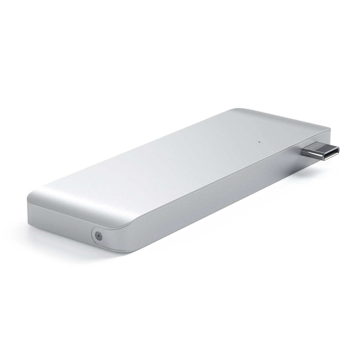 Type-C Pass-Through USB Hub in Silver, top angled view