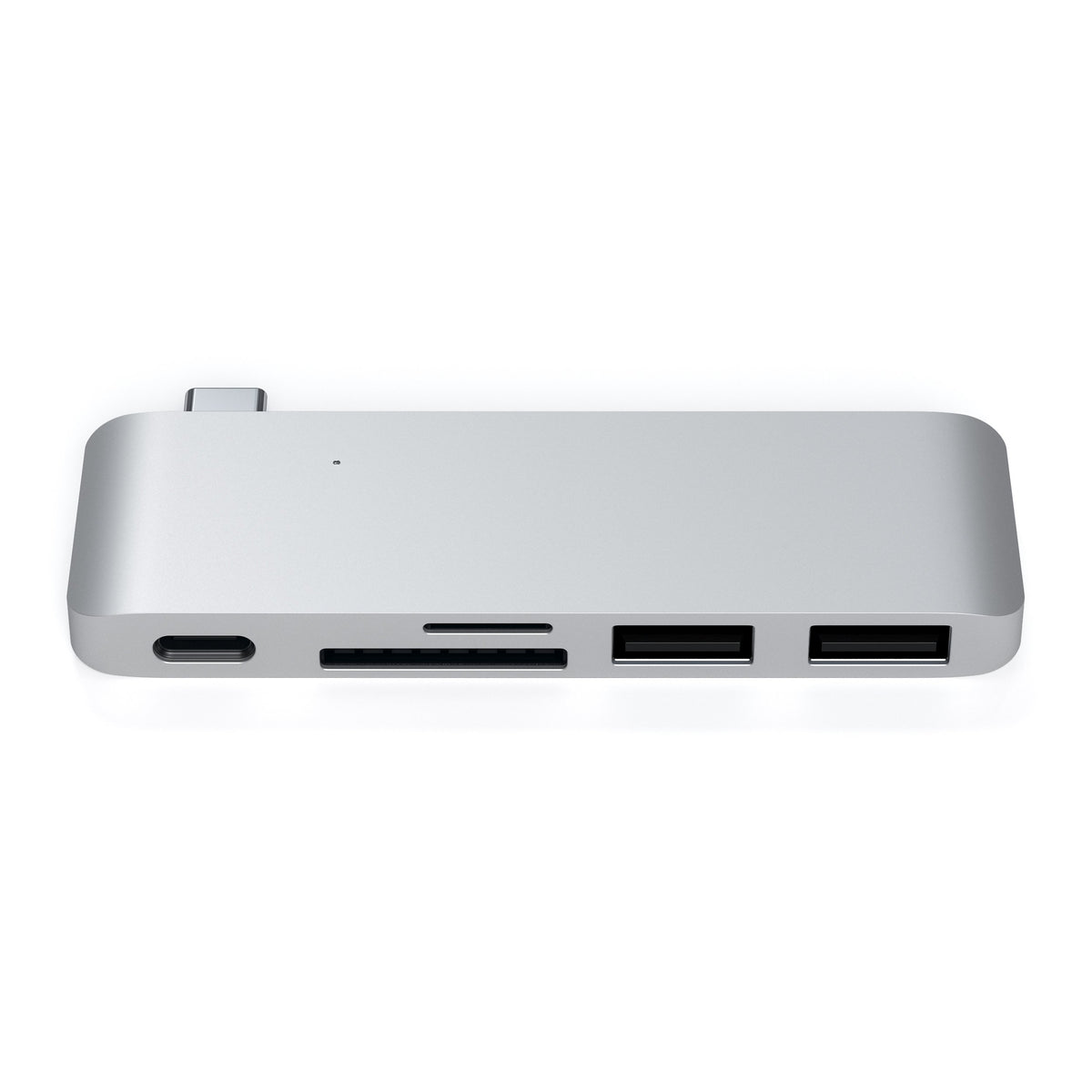 Type-C Pass-Through USB Hub in Silver, front view of ports