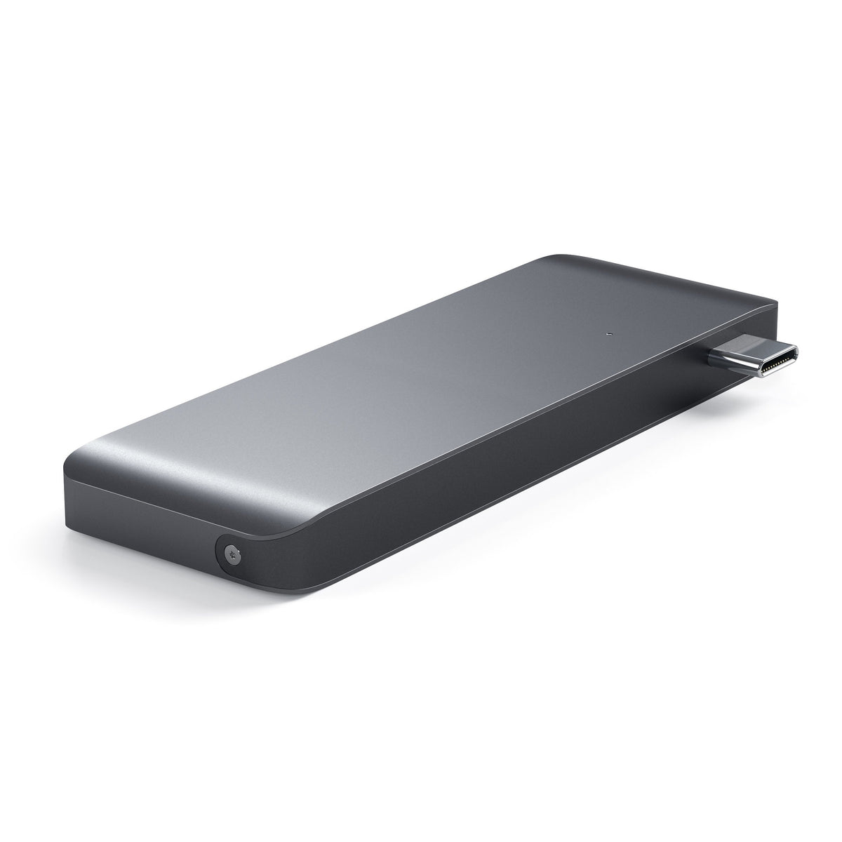 Type-C Pass-Through USB Hub in Space Gray, top angled view