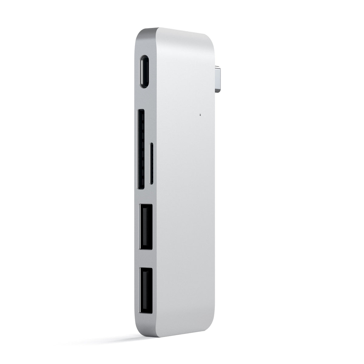 Satechi Type-C Pass-Through USB Hub in Silver, side view of ports
