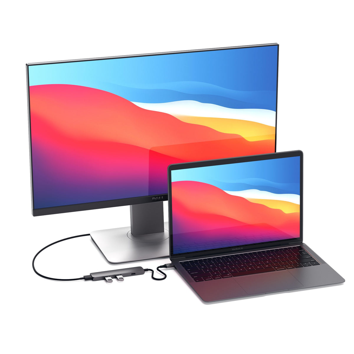 Type-C Slim Multi-Port Adapter 4K in Space Gray connecting a MacBook to an external monitor