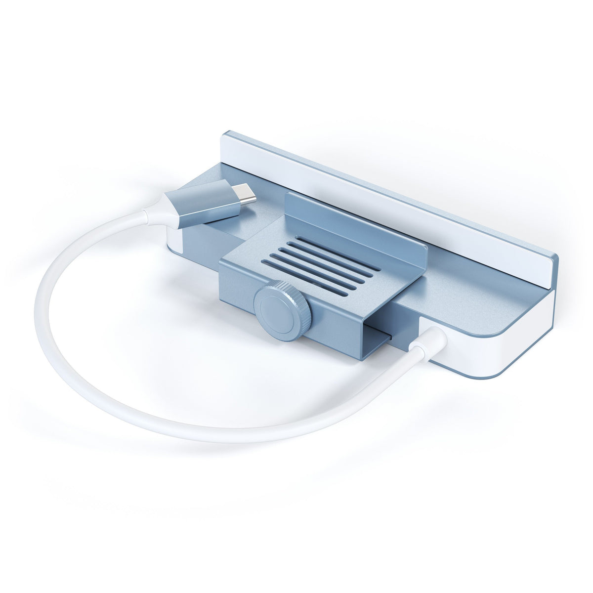 USB-C Clamp Hub for 24-inch iMac in Blue, back view showing clamp and cable