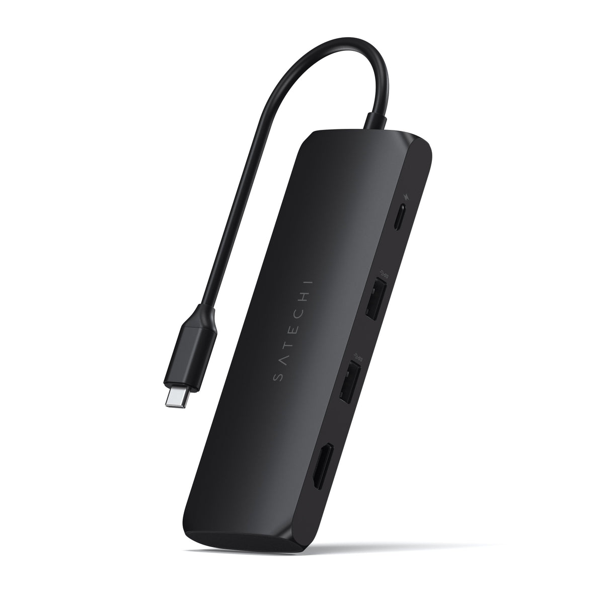 USB-C Hybrid Multiport Adapter in Black, side view of ports