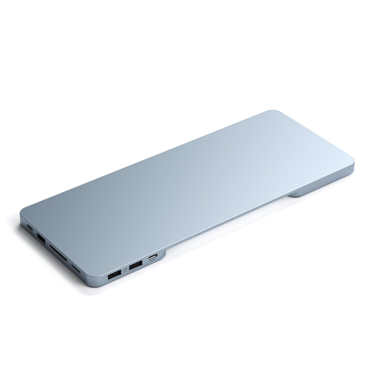 Satechi USB-C Slim Dock for 24" iMac in Blue, angled view of front ports