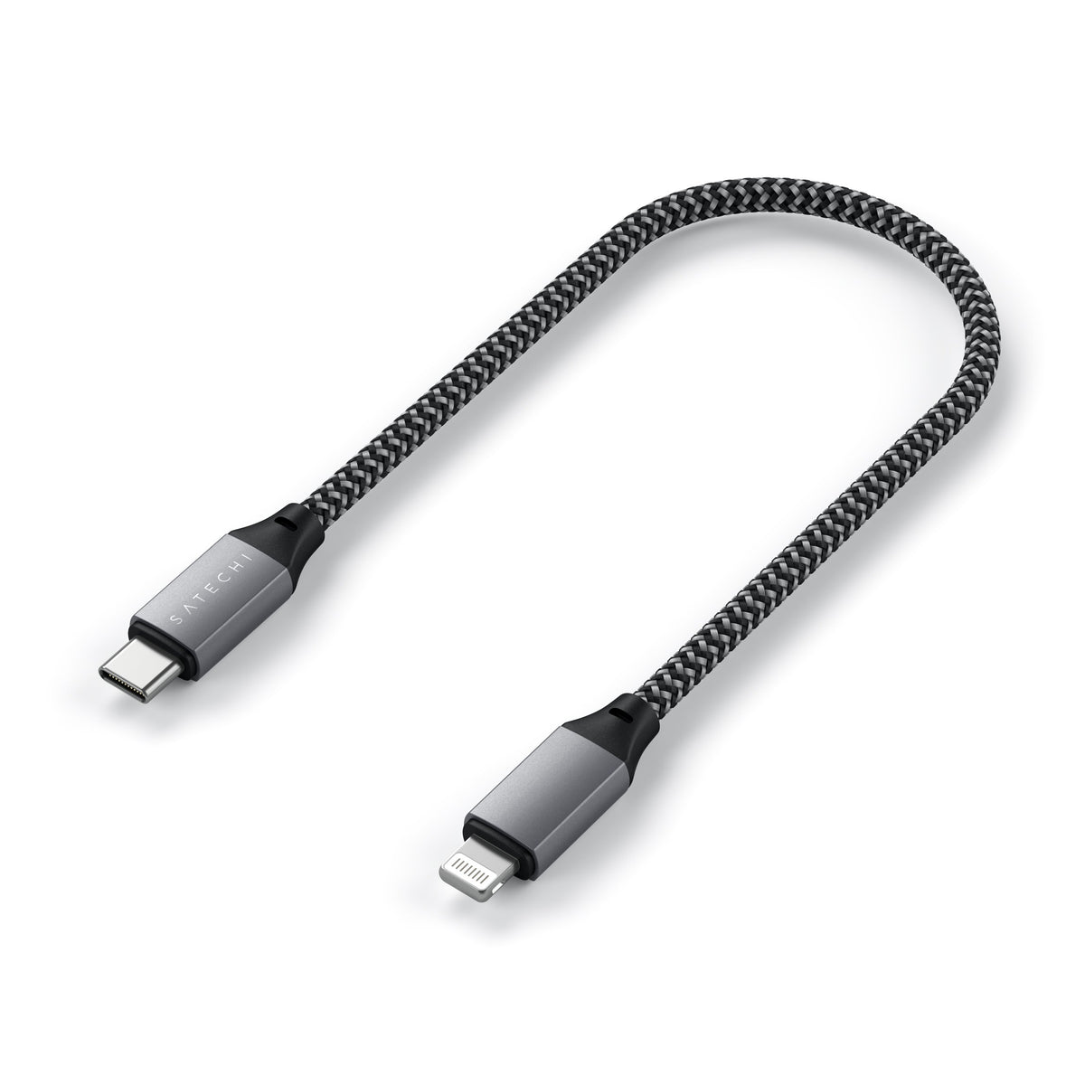 USB-C to Lightning Cable - 10 Inches, looped, angled view