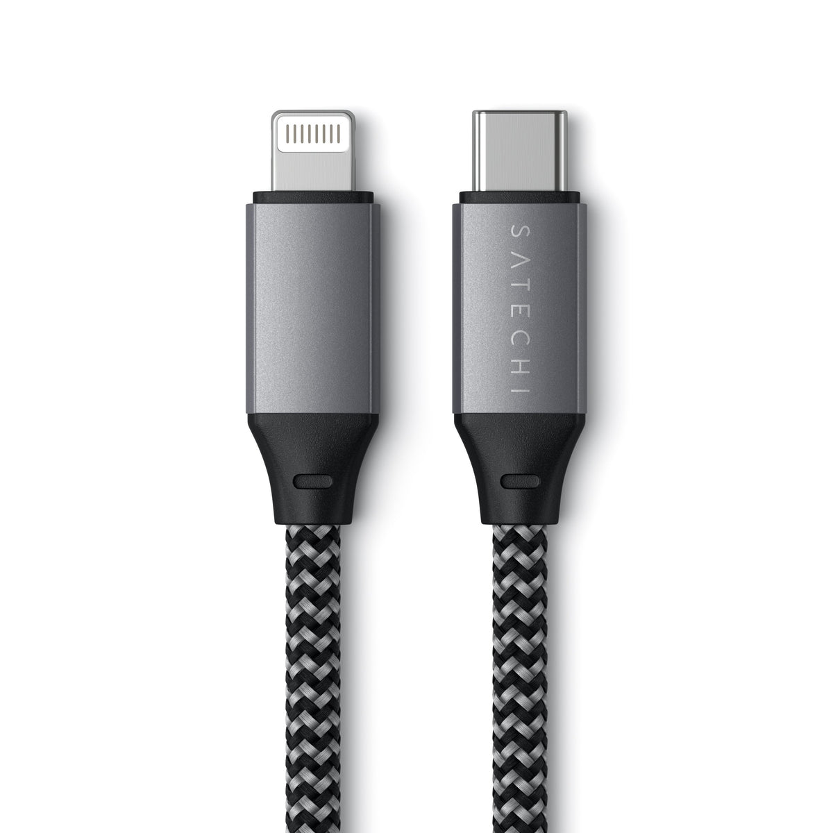 USB-C to Lightning Cable - 10 Inches, close up of Lightning and USB-C connectors