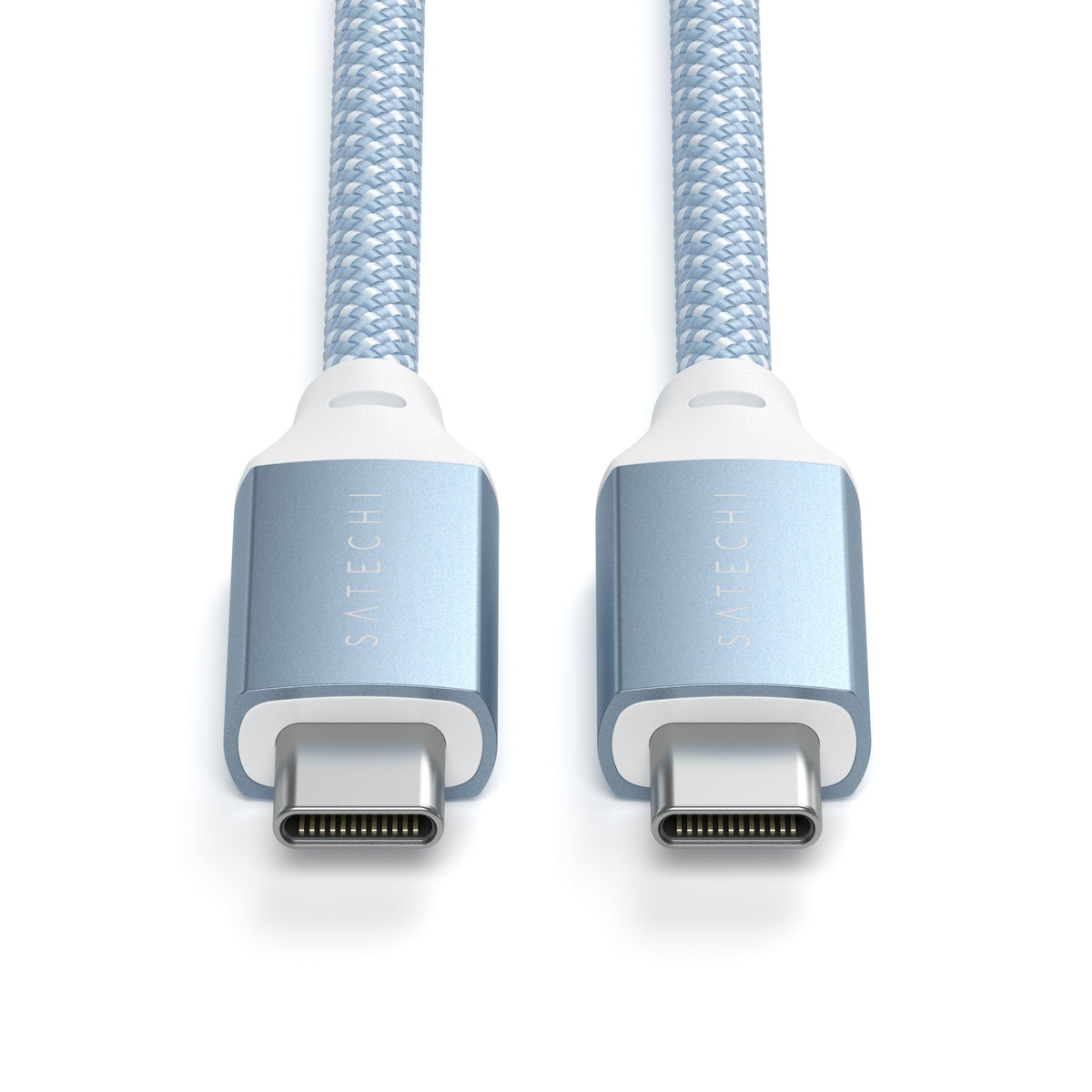 USB-C to USB-C 100W Charging Cable in Blue, close up of the USB-C connector tips