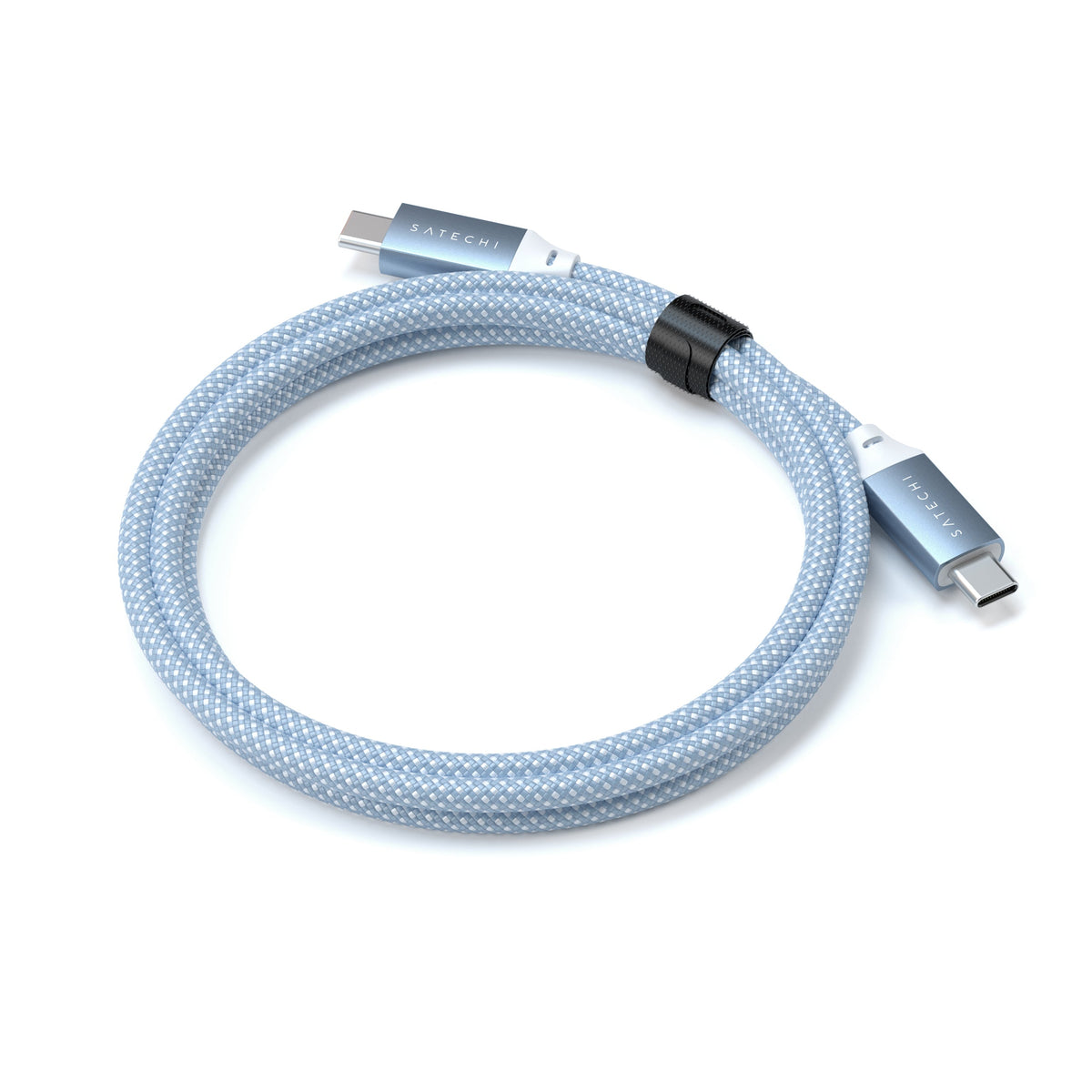 USB-C to USB-C 100W Charging Cable in Blue, coiled with a cable strap