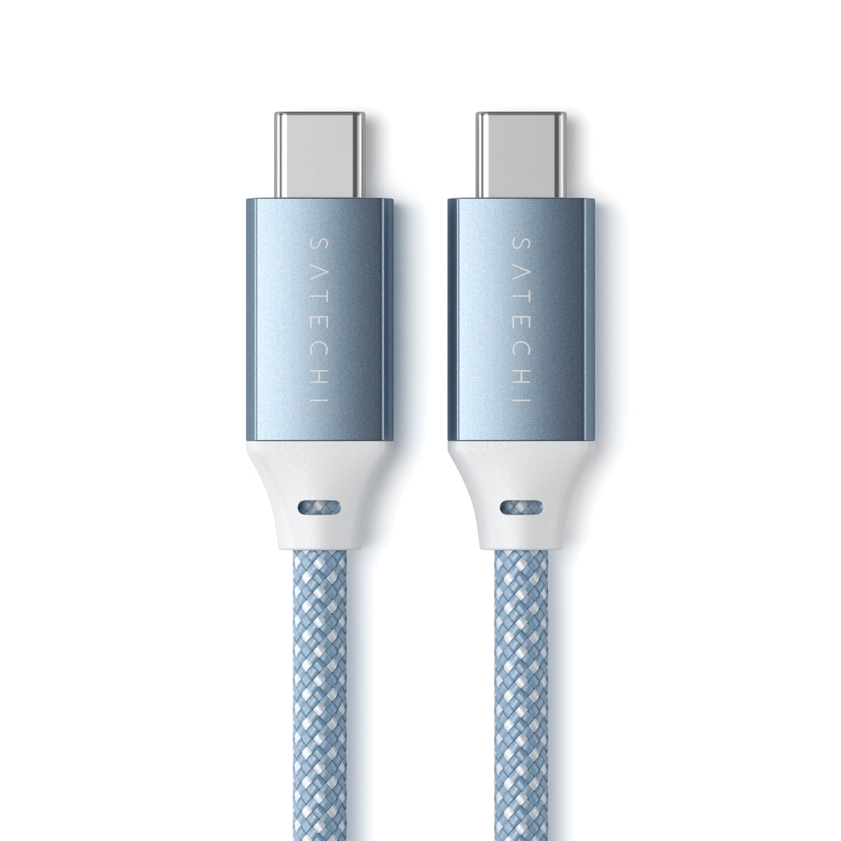 USB-C to USB-C 100W Charging Cable in Blue, close up of both connectors