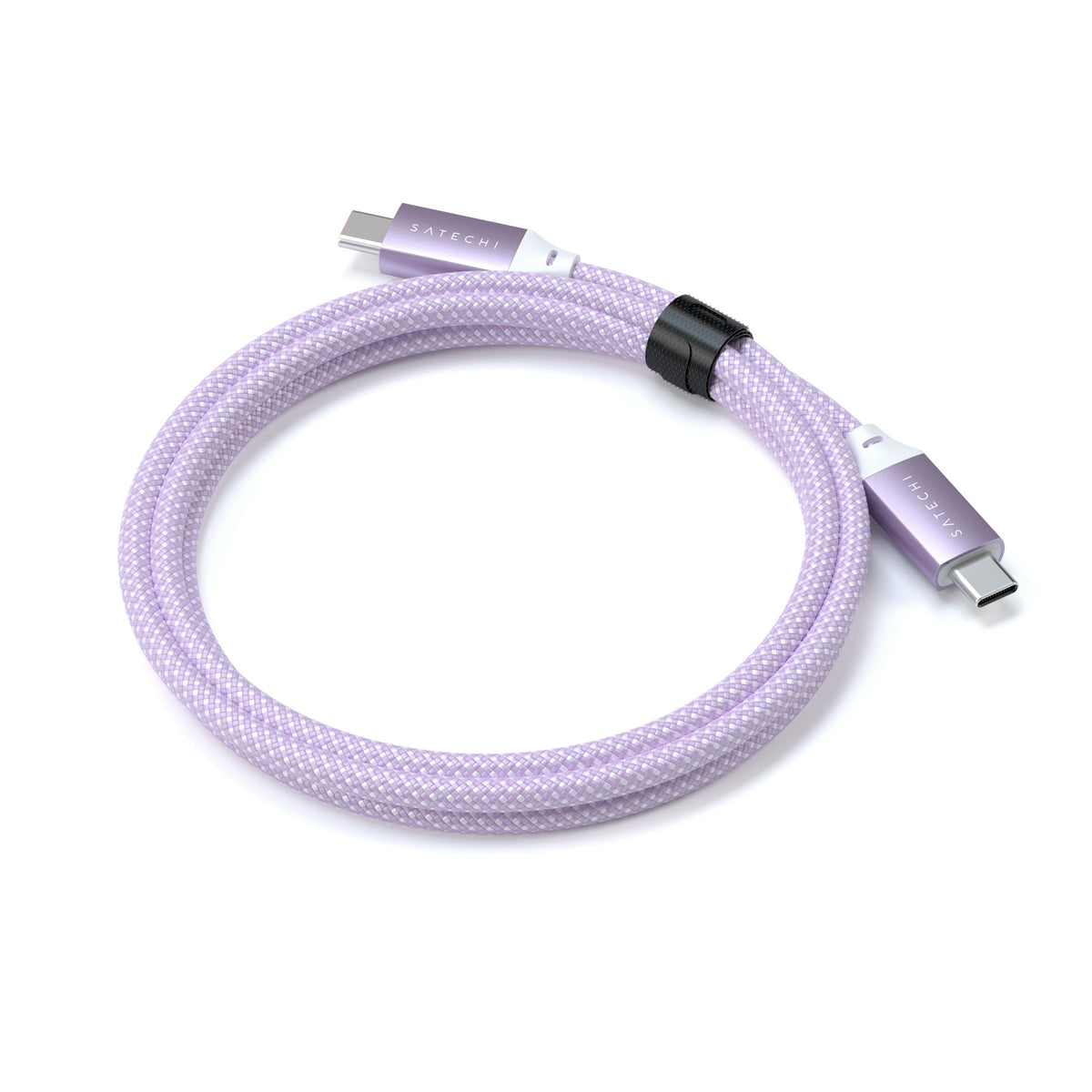 USB-C to USB-C 100W Charging Cable in Purple, coiled with a cable strap