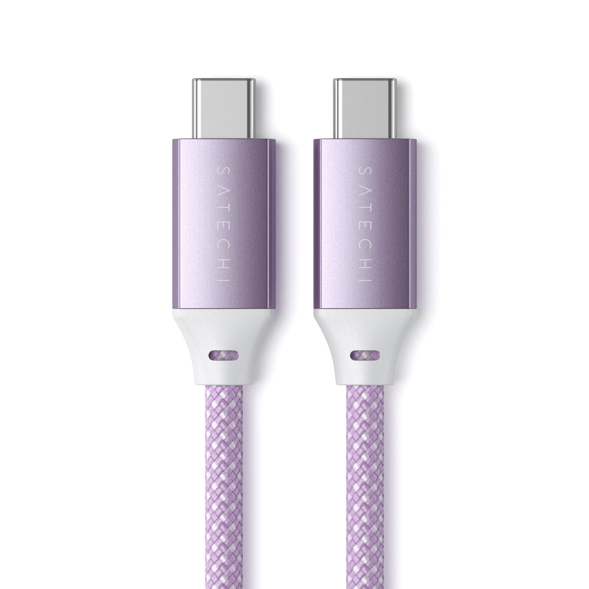 USB-C to USB-C 100W Charging Cable in Purple, close up of both connectors