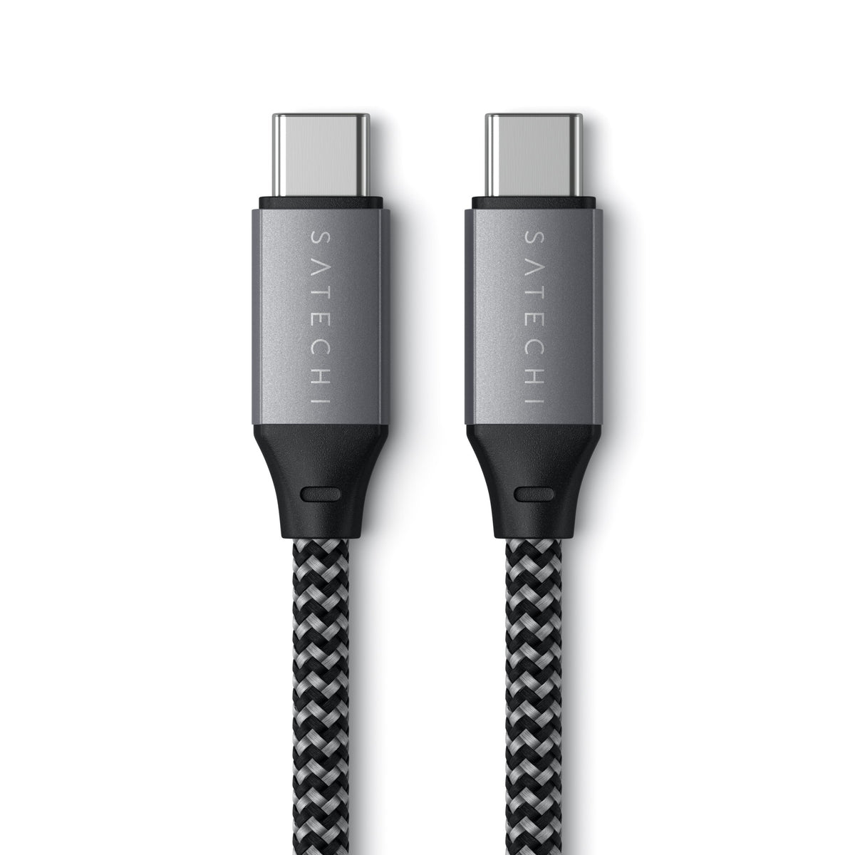 USB-C to USB-C 100W Charging Cable in Space Gray, close up of both connectors