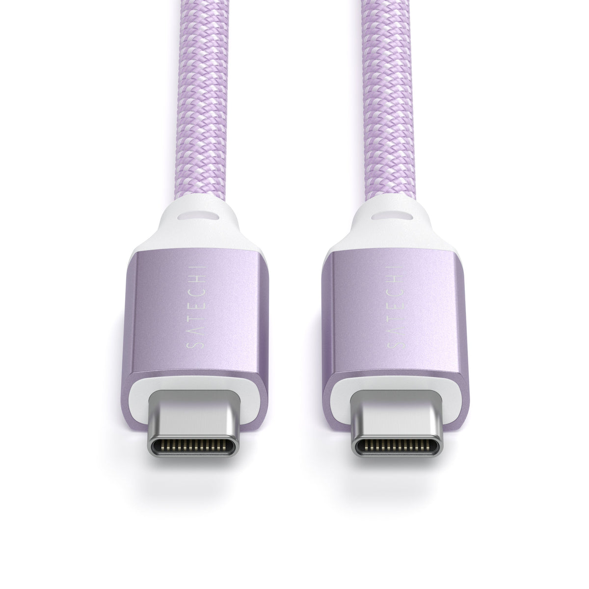 USB-C to USB-C 100W Charging Cable in Purple, close up of the USB-C connector tips