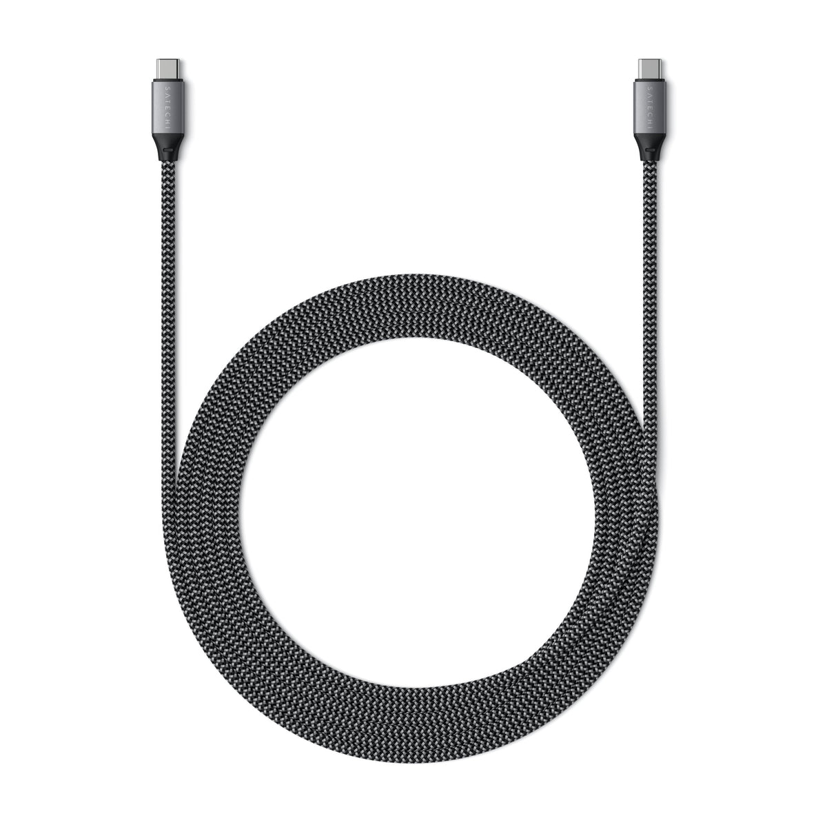 USB-C to USB-C 100W Charging Cable in Space Gray, full length view