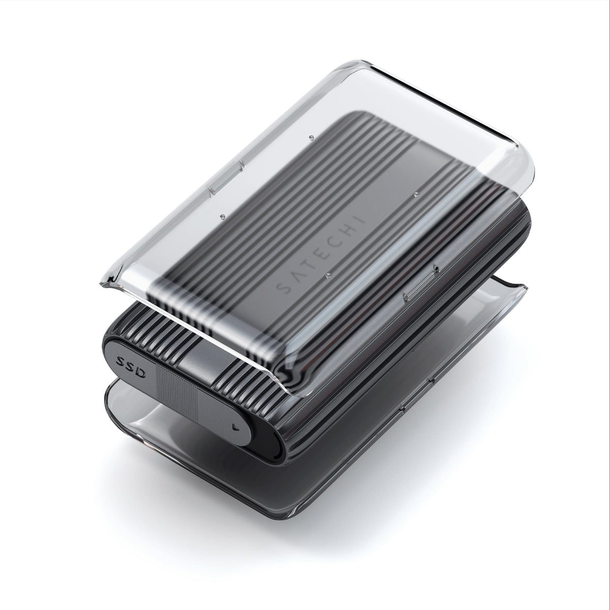 USB4 NVMe SSD Pro Enclosure sliding out of its clear protective cover