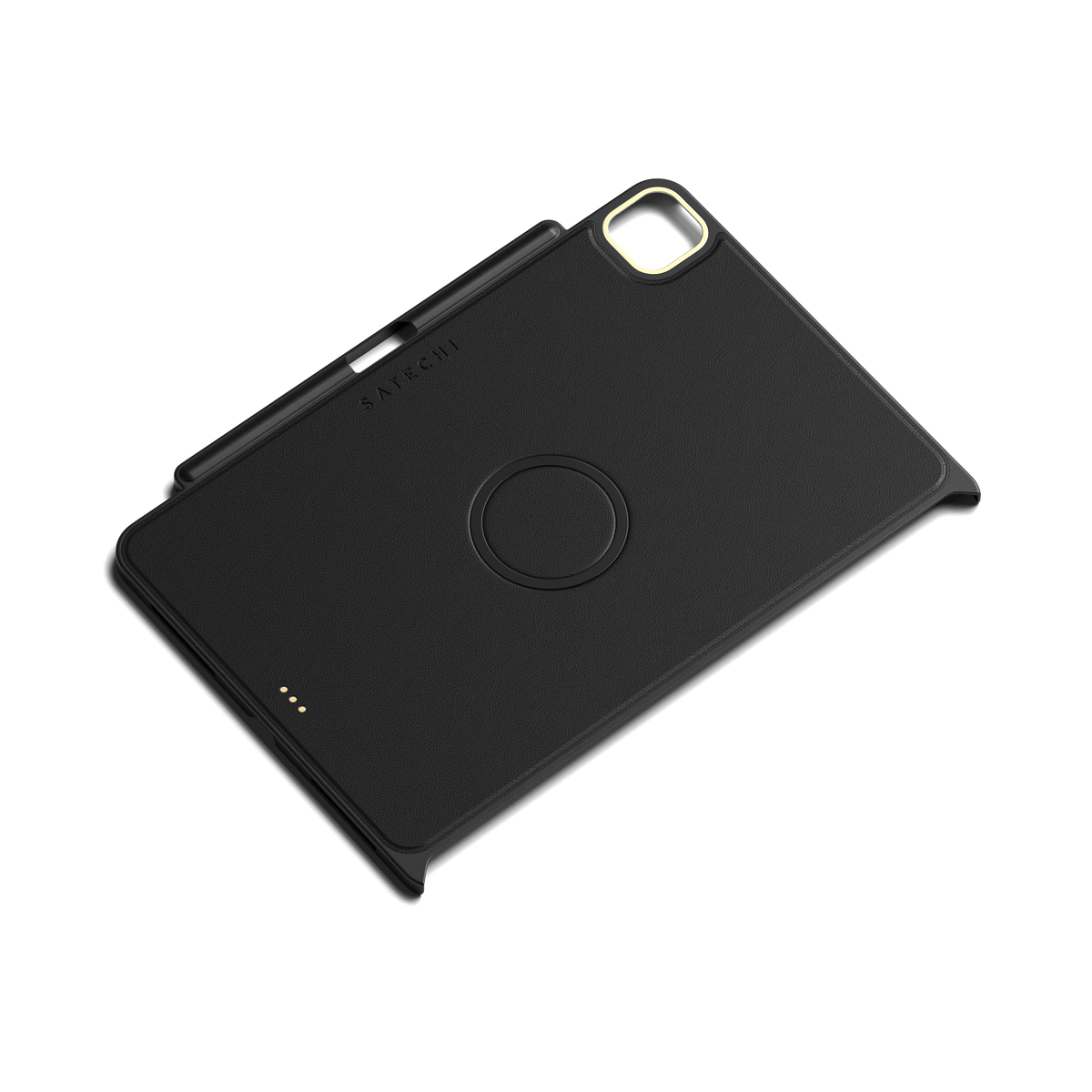 Satechi Vegan-Leather Magnetic Case for iPad Pro 11-inch in Black, back view with magnetic ring