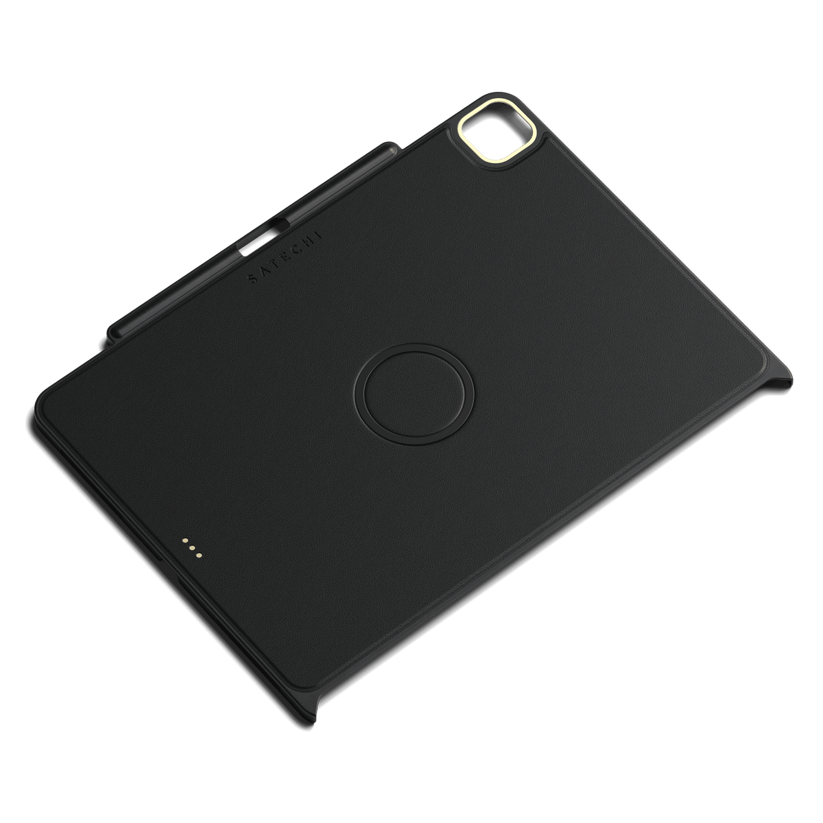 Satechi Vegan-Leather Magnetic Case for iPad Pro 12.9-inch in Black, back view with magnetic ring