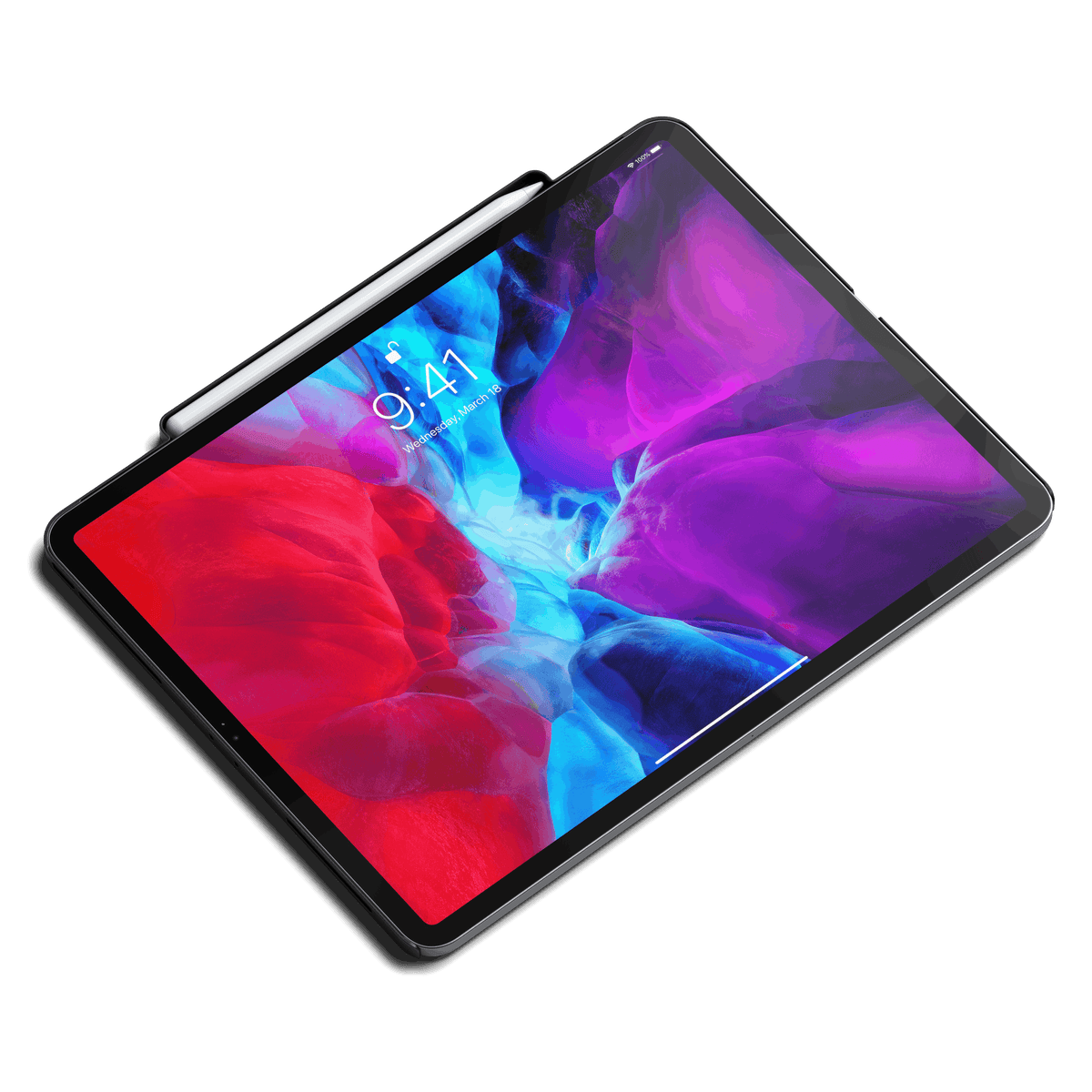Vegan-Leather Magnetic Case for iPad Pro 12.9-inch in Black on an iPad Pro with Apple Pencil attached