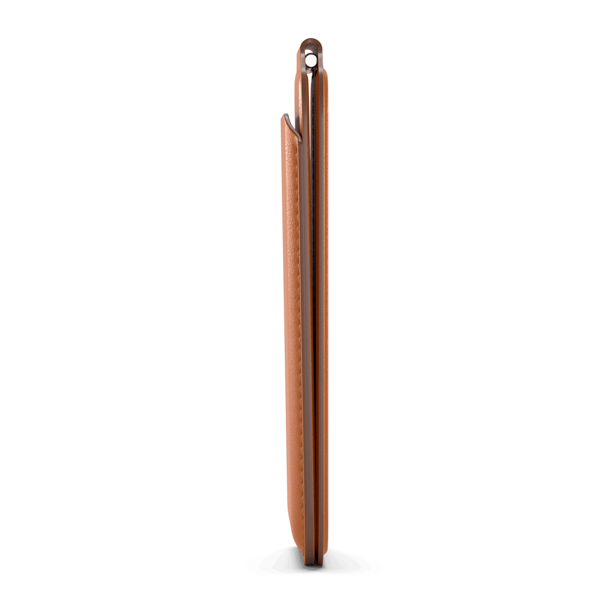 Vegan-Leather Magnetic Wallet Stand in Orange, side profile