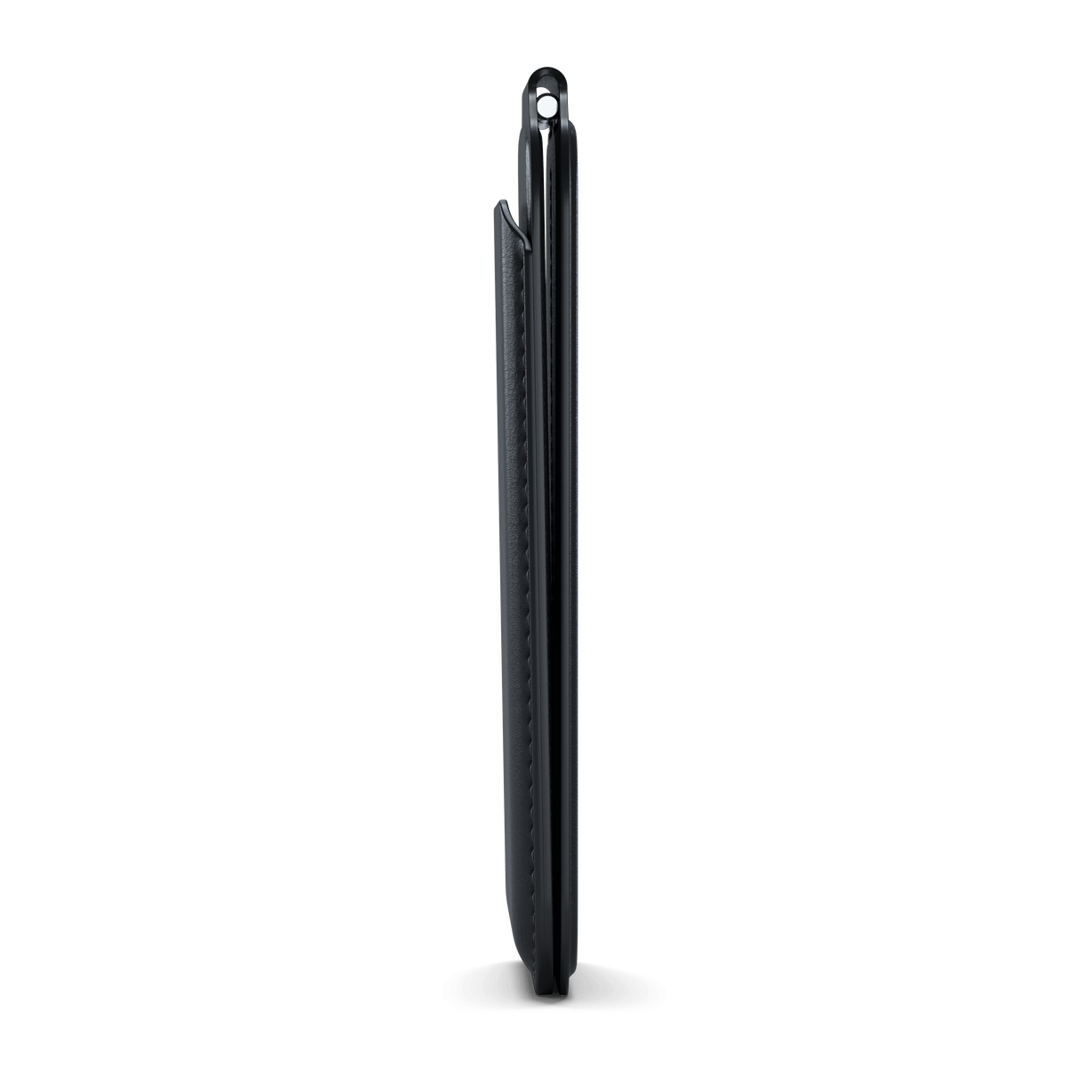Vegan-Leather Magnetic Wallet Stand in Black, side profile