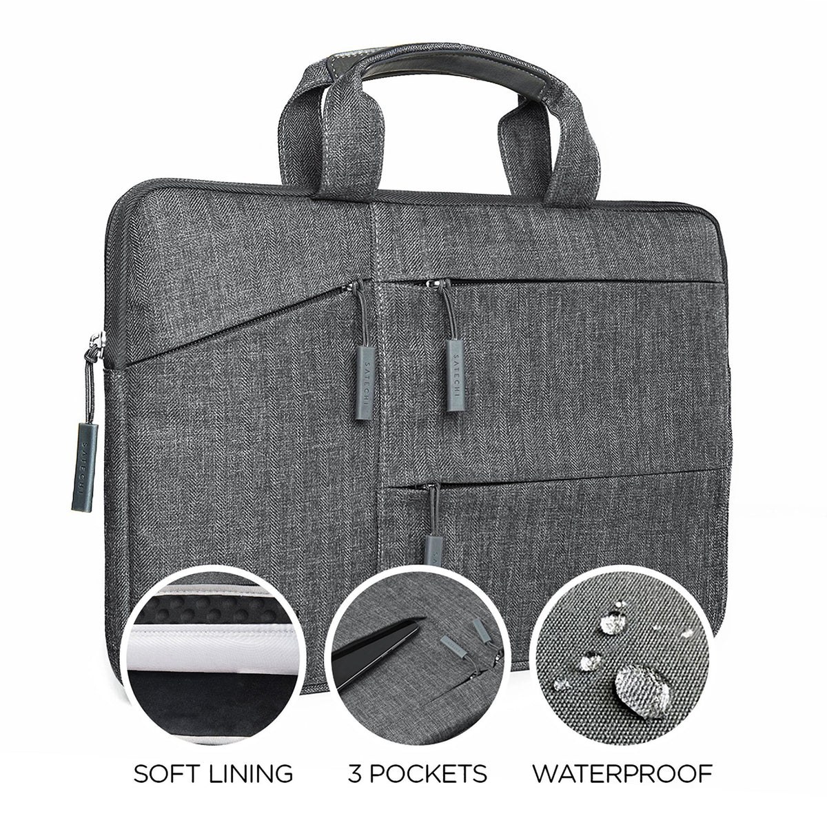 Water-Resistant Laptop Carrying Case with Pockets 15-inch with insets: soft lining, 3 pockets, waterproof