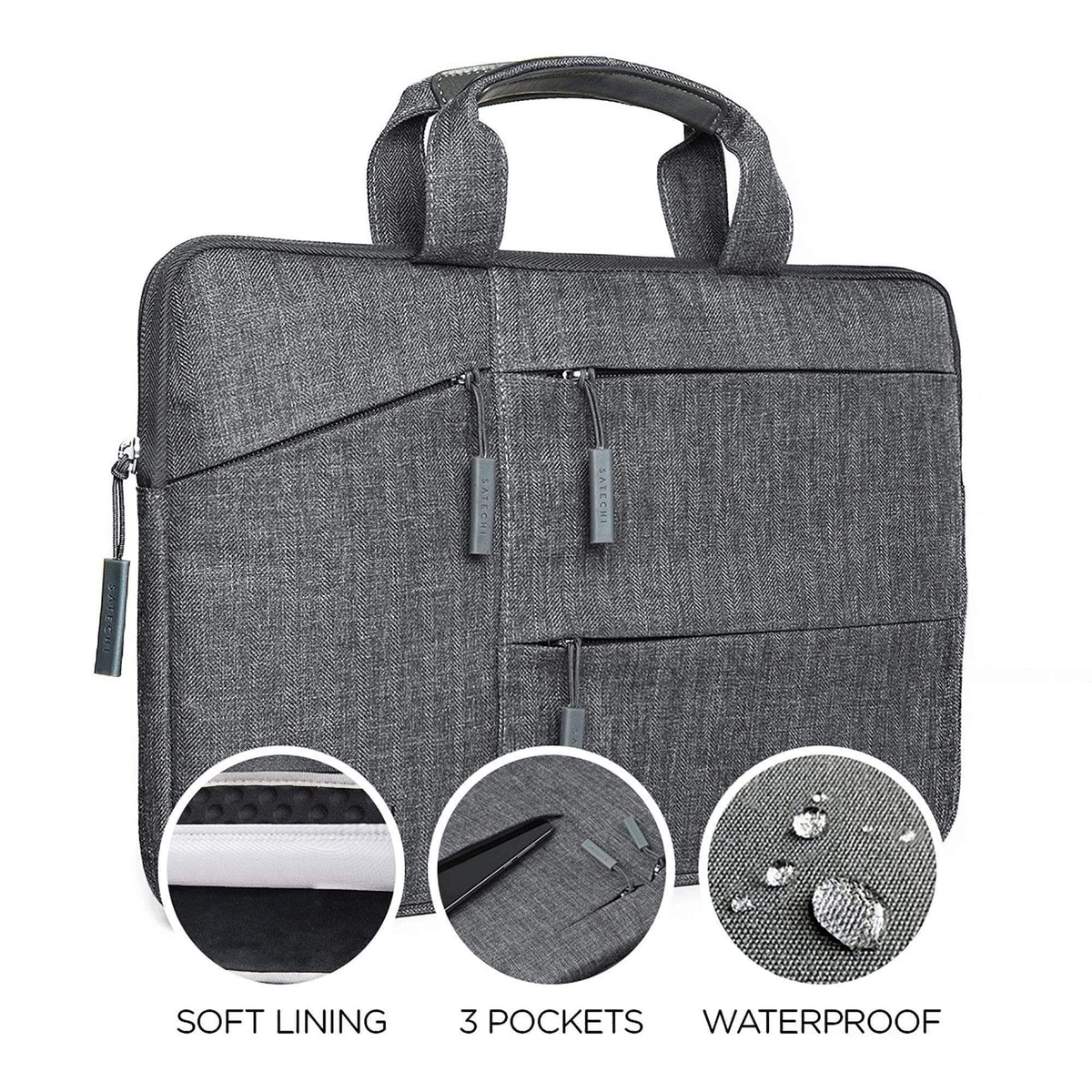 Water-Resistant Laptop Carrying Case with Pockets 13-inch with insets: soft lining, 3 pockets, waterproof